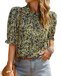 FreshPretty Women's Dressy Casual Blouses Business Work Tops Lace Trim Short Sleeve Office Shirts Summer Spring Outfits