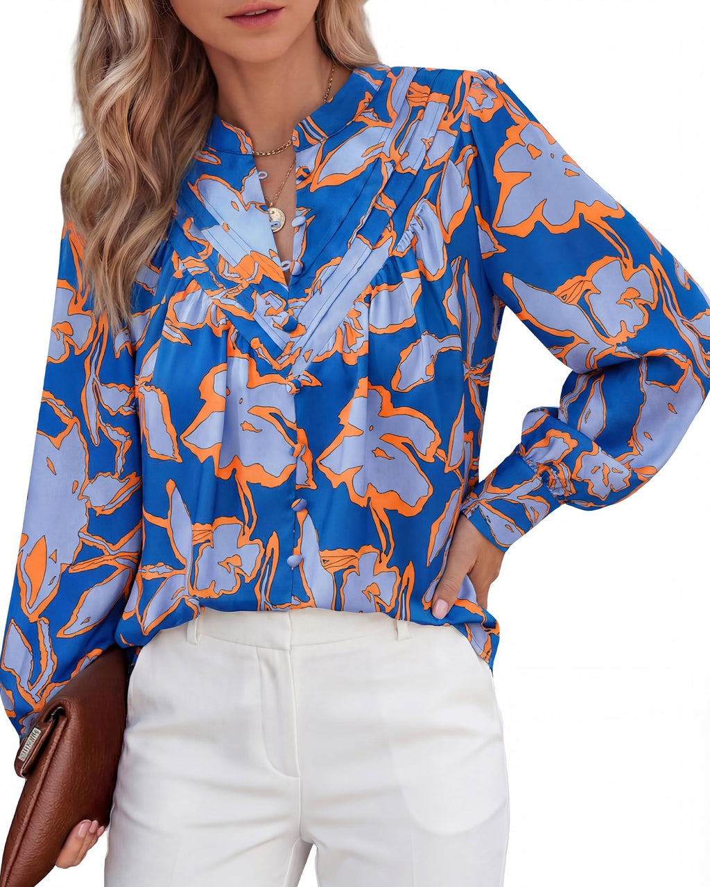 BTFBM Womens Tops Dressy Casual Spring Boho Floral V Neck Long Sleeve Half Button Down Shirt Work Business Blouses