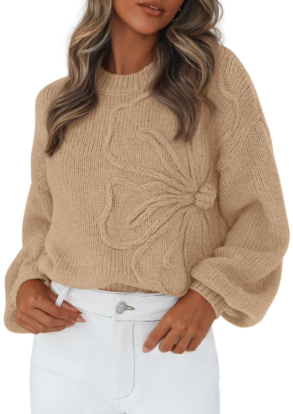 PRETTYGARDEN Womens Sweaters  Fall Fashion Long Sleeve Crewneck Floral Knit Pullover Sweater Tops Winter Clothes
