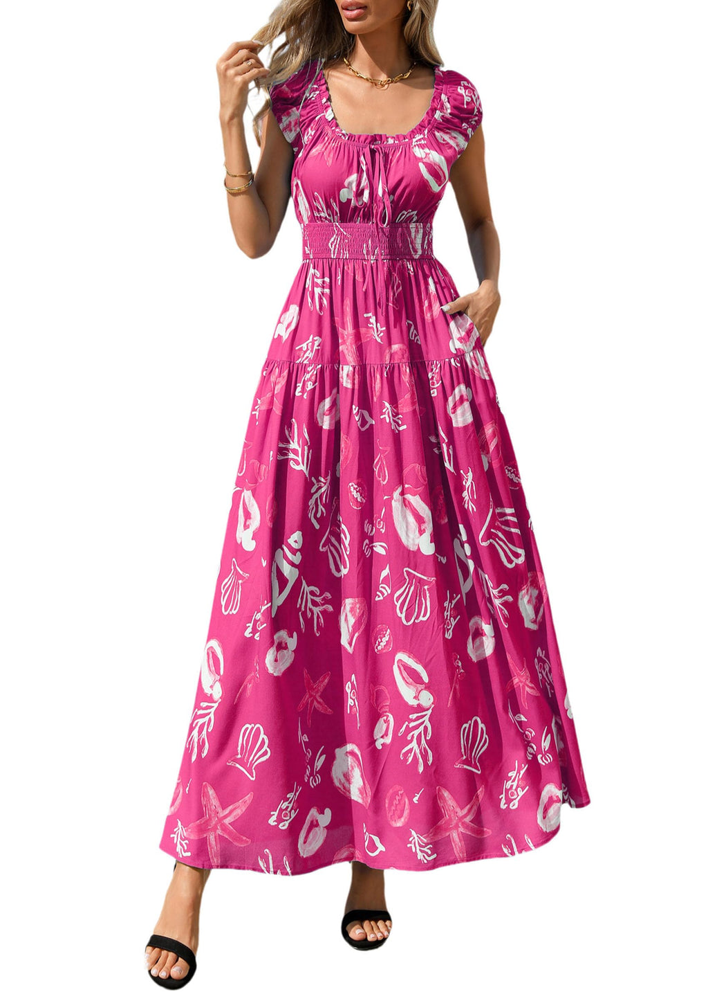PRETTYGARDEN Boho Maxi Dresses for Women  Summer Floral Wedding Guest Dress Resort Wear Spring Long Flowy Beach Sundress