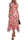 PRETTYGARDEN Cocktail Dresses for Women  Summer Short Sleeve Floral Mesh Sheer Midi Party Wedding Guest Dress