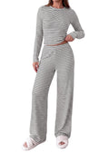 PRETTYGARDEN Women 2 Piece Striped Lounge Sets Soft Cozy Knit, Matching Airport Travel Outfits, Long Sleeve Shirts, Wide Leg Pants Pockets, Fall Winter Comfy Casual Clothes