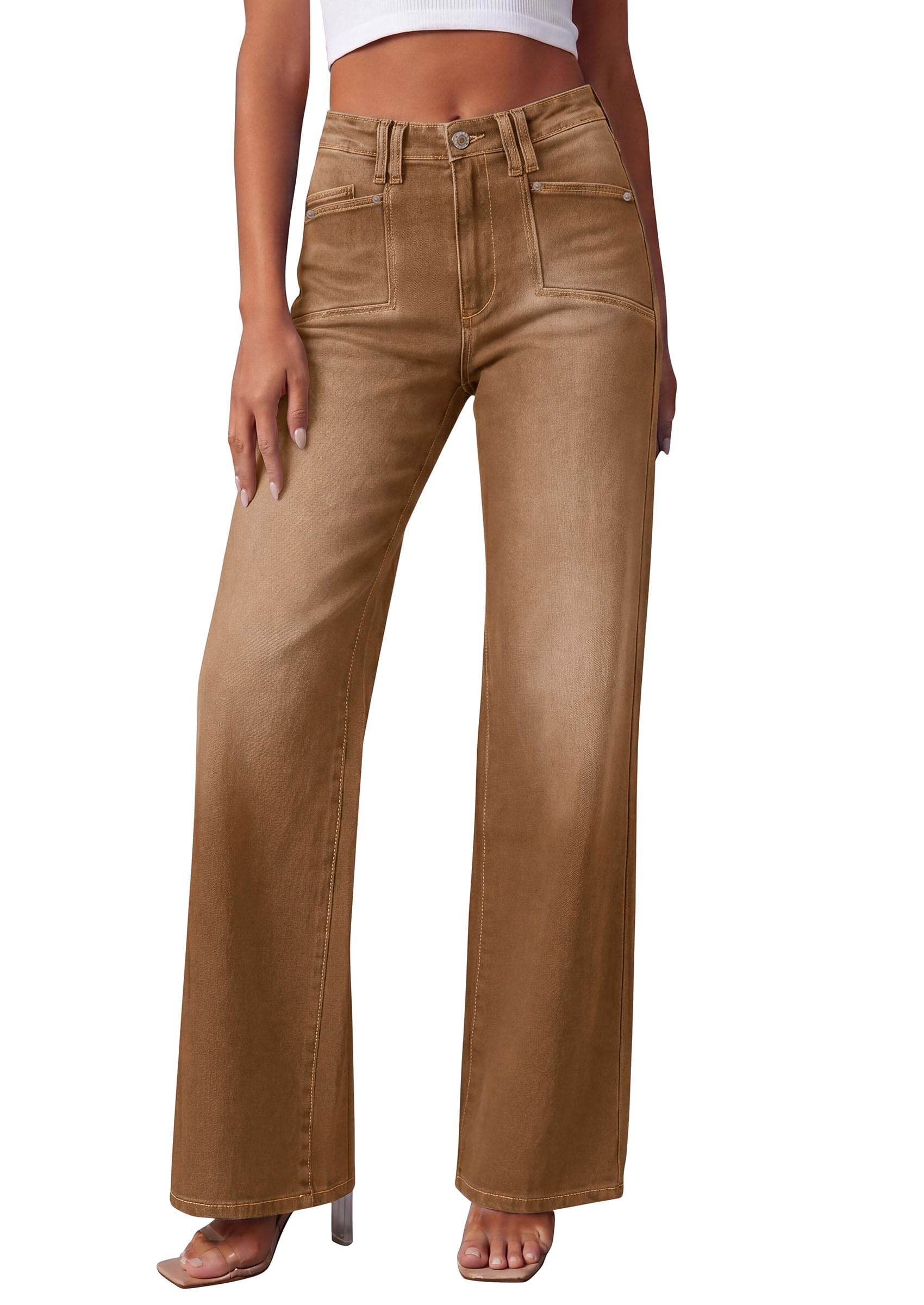 PRETTYGARDEN High Waisted Wide Leg Jeans for Women 2026 Trendy | Classic Straight Baggy Fit, Stretchy Denim Pants with Pockets, Casual Daily Work Going Out, All Season Wear