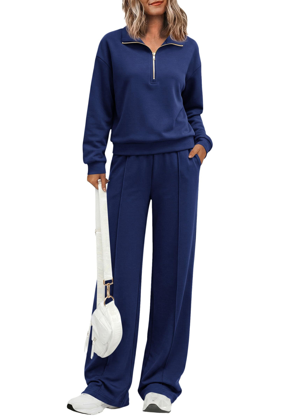 PRETTYGARDEN Women's Lounge Sets 2 Piece Outfits Sweatsuits | Half Zip Pullover Sweatshirts, Wide Leg Pants Pockets, Matching Workout Tracksuits, Airport Travel Resort Wear, Fall Clothes