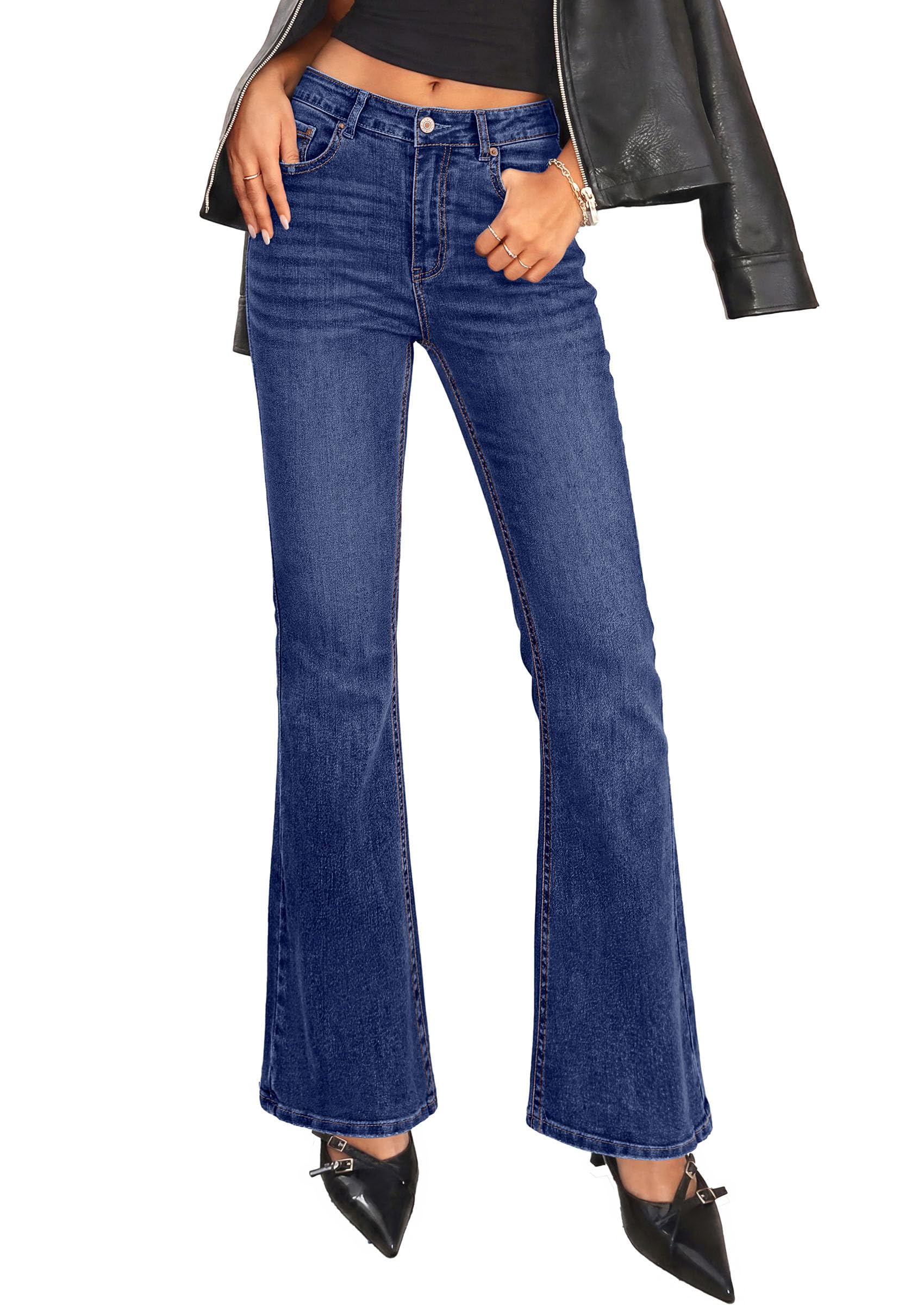PRETTYGARDEN Womens Bootcut Denim Jeans Wide Leg Pants | Stretchy, High Waisted Rise, Flare Bell Bottom, Pockets, Trendy Casual, Going Out Outfits, Fall Winter Fashion Clothing