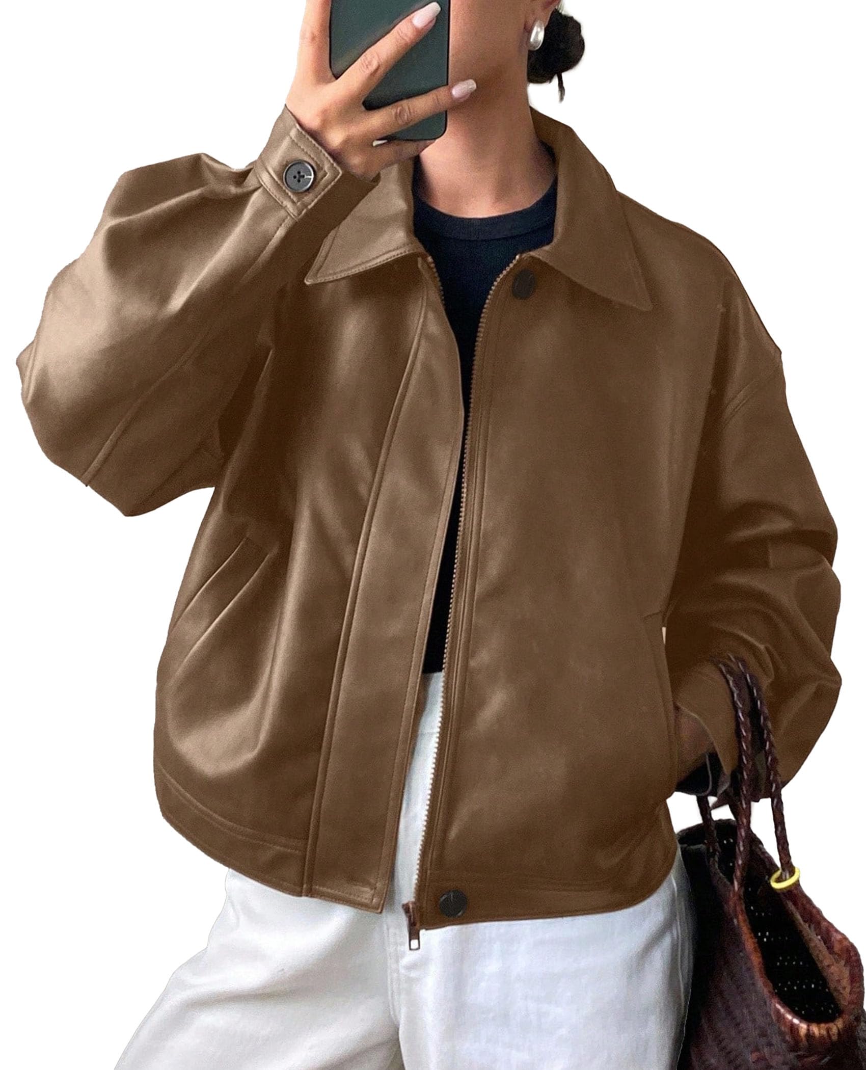 PRETTYGARDEN Women's Faux Leather Oversized Motorcycle Jackets