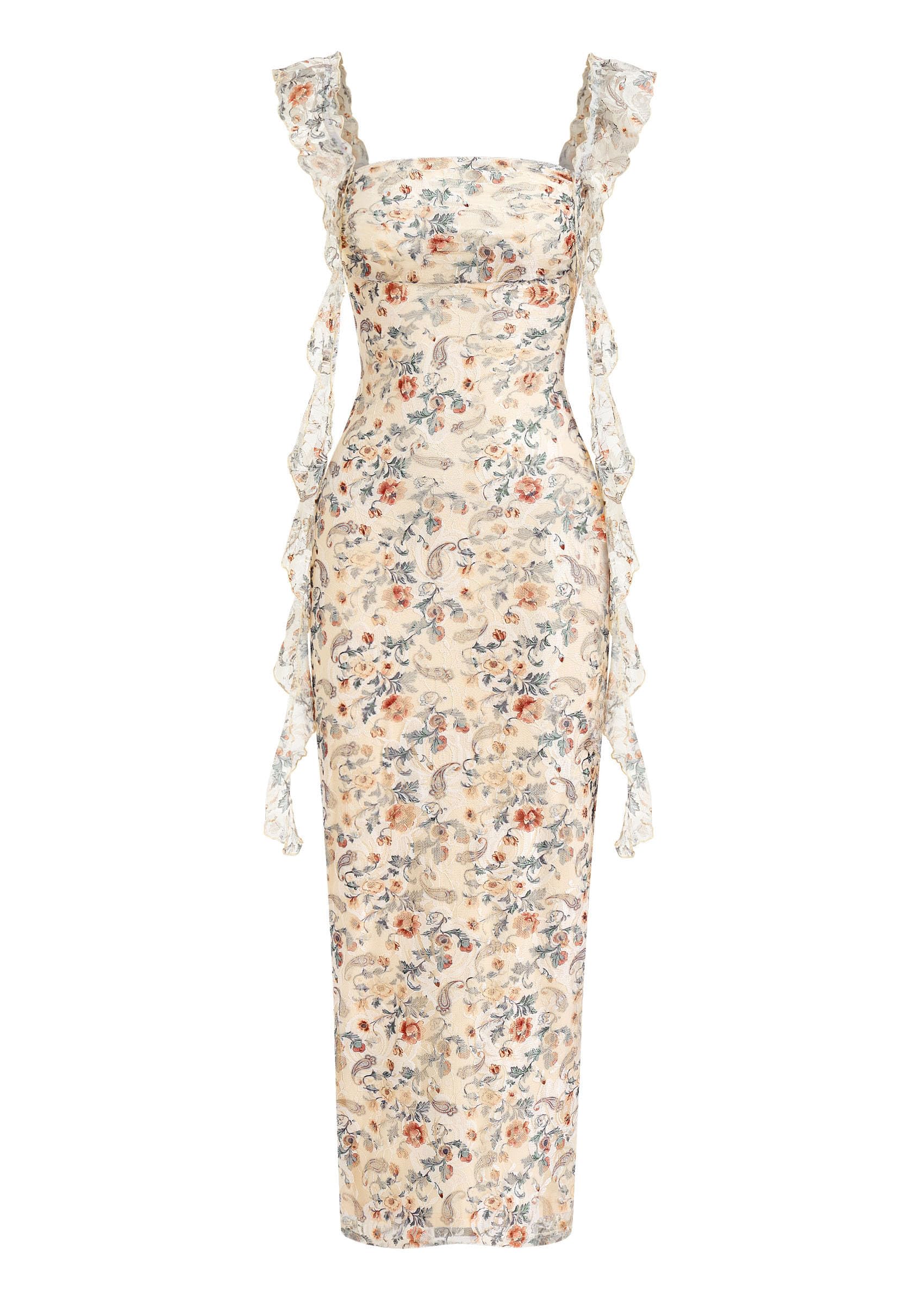 PRETTYGARDEN Floral Dress for Women  Summer Formal Ruched Lace Ruffle Spring Cocktail Wedding Guest Maxi Long Dresses