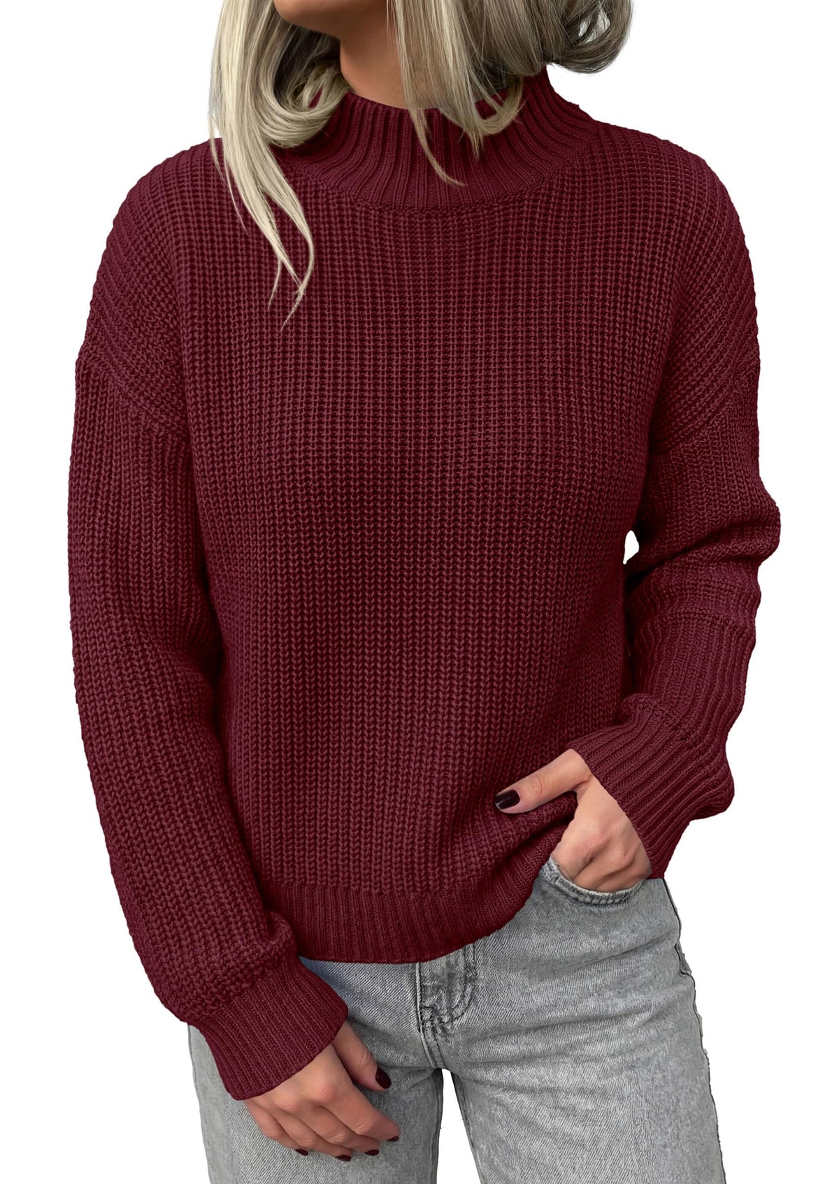 PRETTYGARDEN Women's Chunky Knit Fall Mock Turtleneck Pullover Sweaters,Long Sleeve Shirts, Casual Work Office Clothes, Going Out Tops, Trendy Winter Holiday Sweater, Loose Fit, Soft Cozy Layering