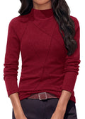 PRETTYGARDEN Women's Fall Mock Neck Long Sleeve Shirts | Soft Stretchy Knit,Geometric Seam Stitching,Slim Fitted Basic Tees,Thermal Casual Wear,Daily Work Layering Winter Tunic Top