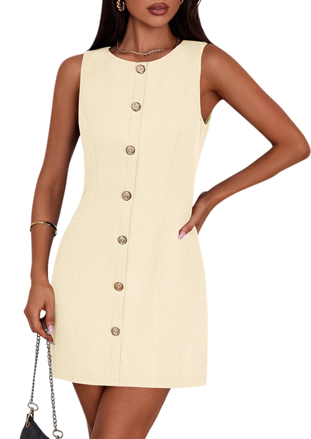 PRETTYGARDEN Work Dresses for Women  Summer Business Formal Short Dress Sleeveless Button Down Elegant Office Outfits