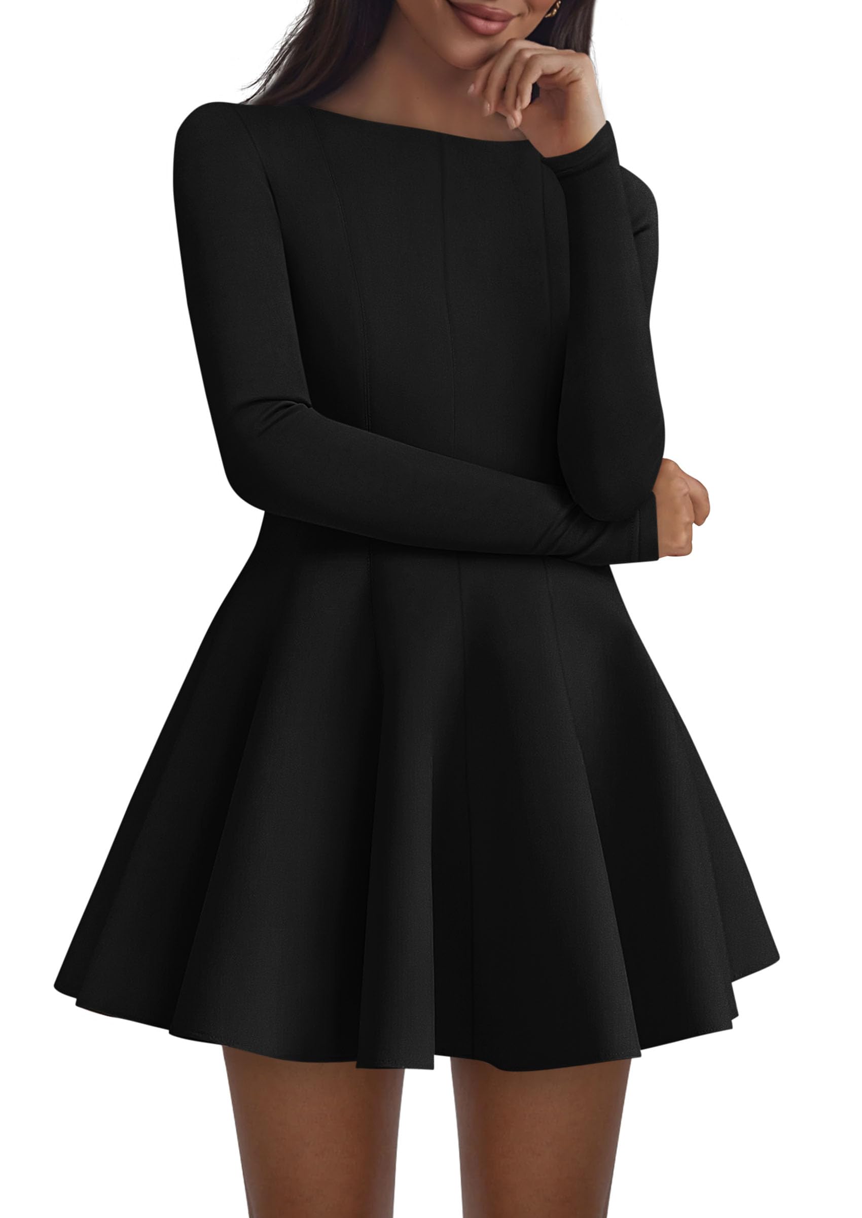 PRETTYGARDEN Fall Cocktail Dresses for Women Elegant Classy Wedding Guest  Long Sleeve Homecoming Party A Line Mini Dress