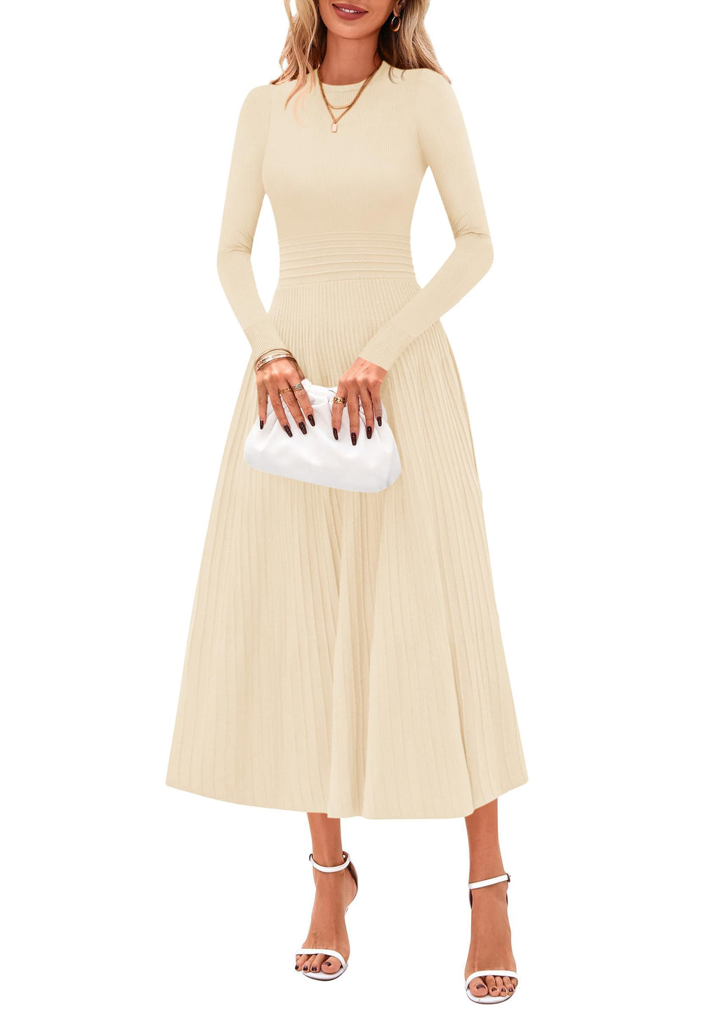 PRETTYGARDEN Womens Sweater Dress  Long Sleeve Elegant Knit A Line Fall Wedding Guest Cocktail Midi Winter Dresses