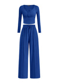 PRETTYGARDEN Women's  Fall Trendy 2 Piece Outfits Lounge Sets Long Sleeve Top Henley Shirts Wide Leg Pants Travel Clothes