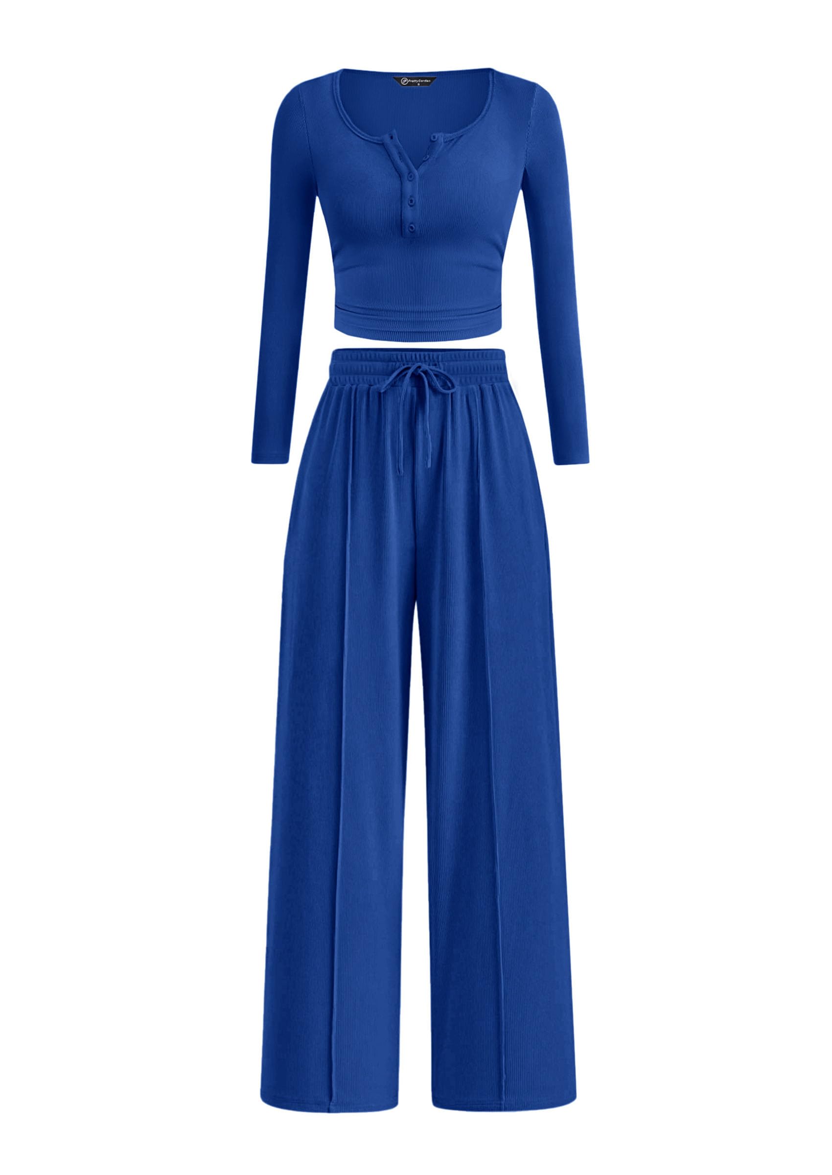 PRETTYGARDEN Women's  Fall Trendy 2 Piece Outfits Lounge Sets Long Sleeve Top Henley Shirts Wide Leg Pants Travel Clothes