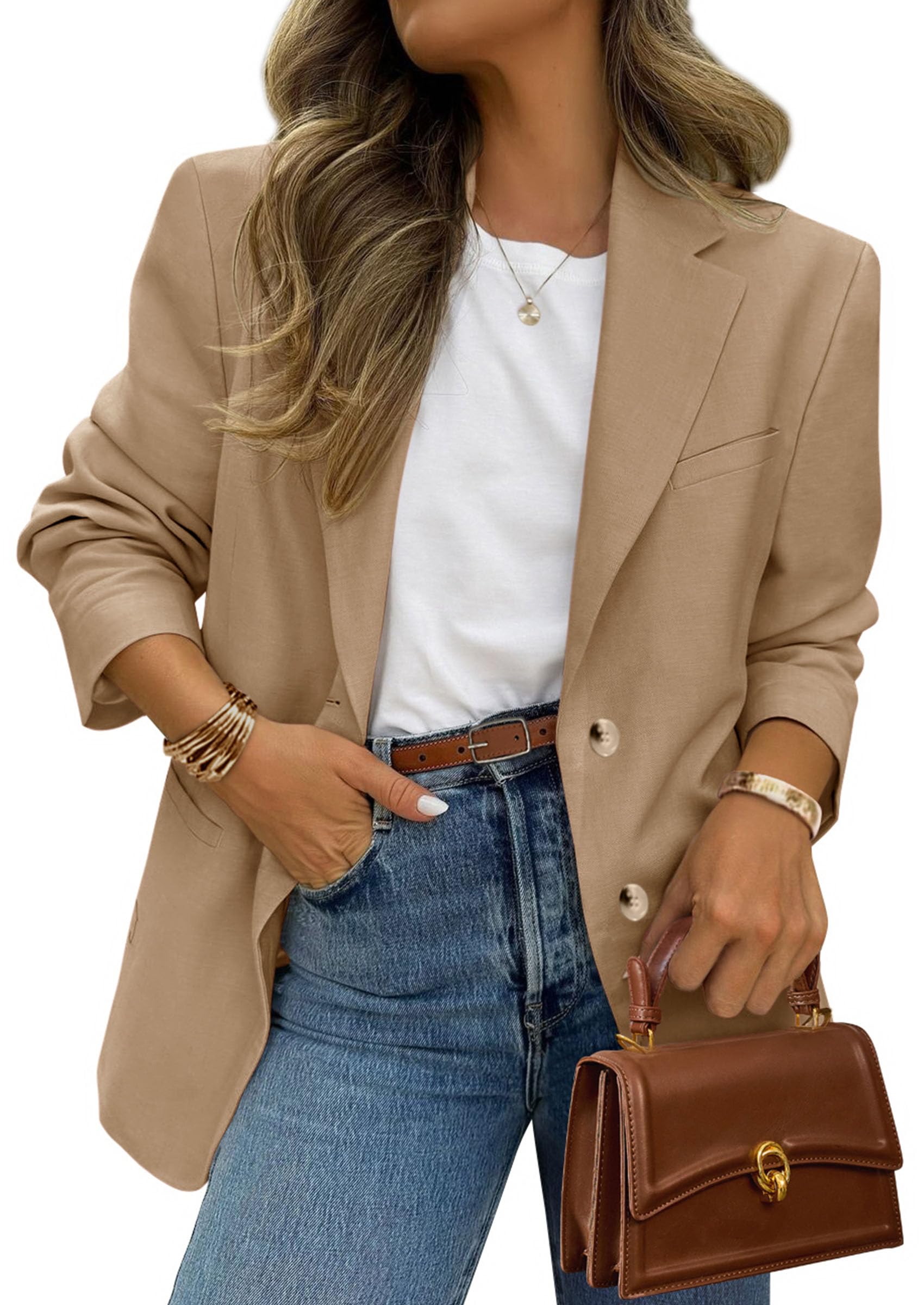 PRETTYGARDEN Blazers for Women Business Casual Long Sleeve Lapel Open Front Suit Jacket Work Blazer with Pockets