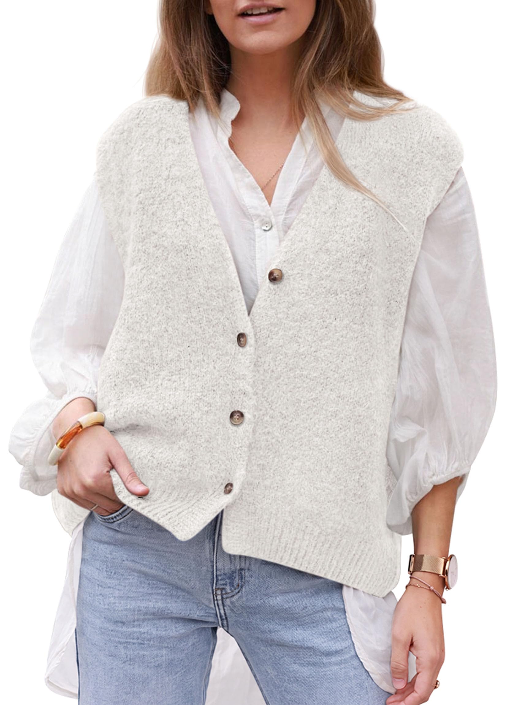 PRETTYGARDEN Womens Fall Sleeveless Button Down Sweater Vest | Soft Knit Fabric, Fashion Deep V Neck, Casual Loose Fit Sweater, Going Out Outfits, 2026 Trendy Winter Clothes