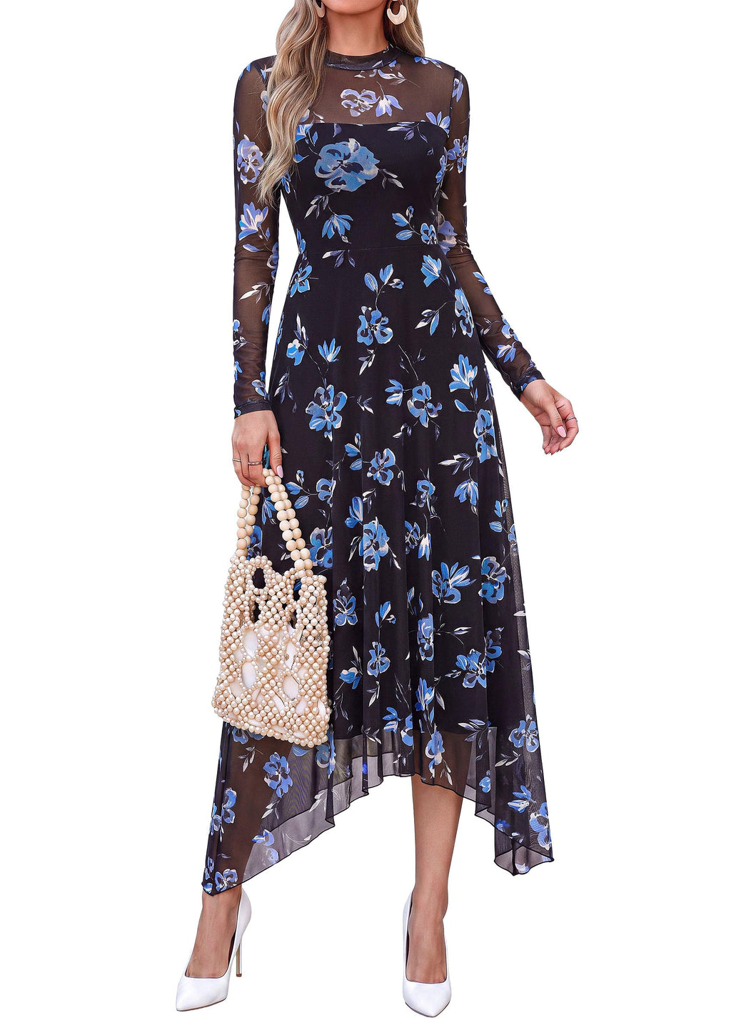 PRETTYGARDEN Women's Floral Mesh Midi Dress