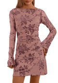 PRETTYGARDEN Women's Fall Fashion Floral Long Sleeve Mini Dress Mesh Bodycon Short Party Date Night Going Out Dresses