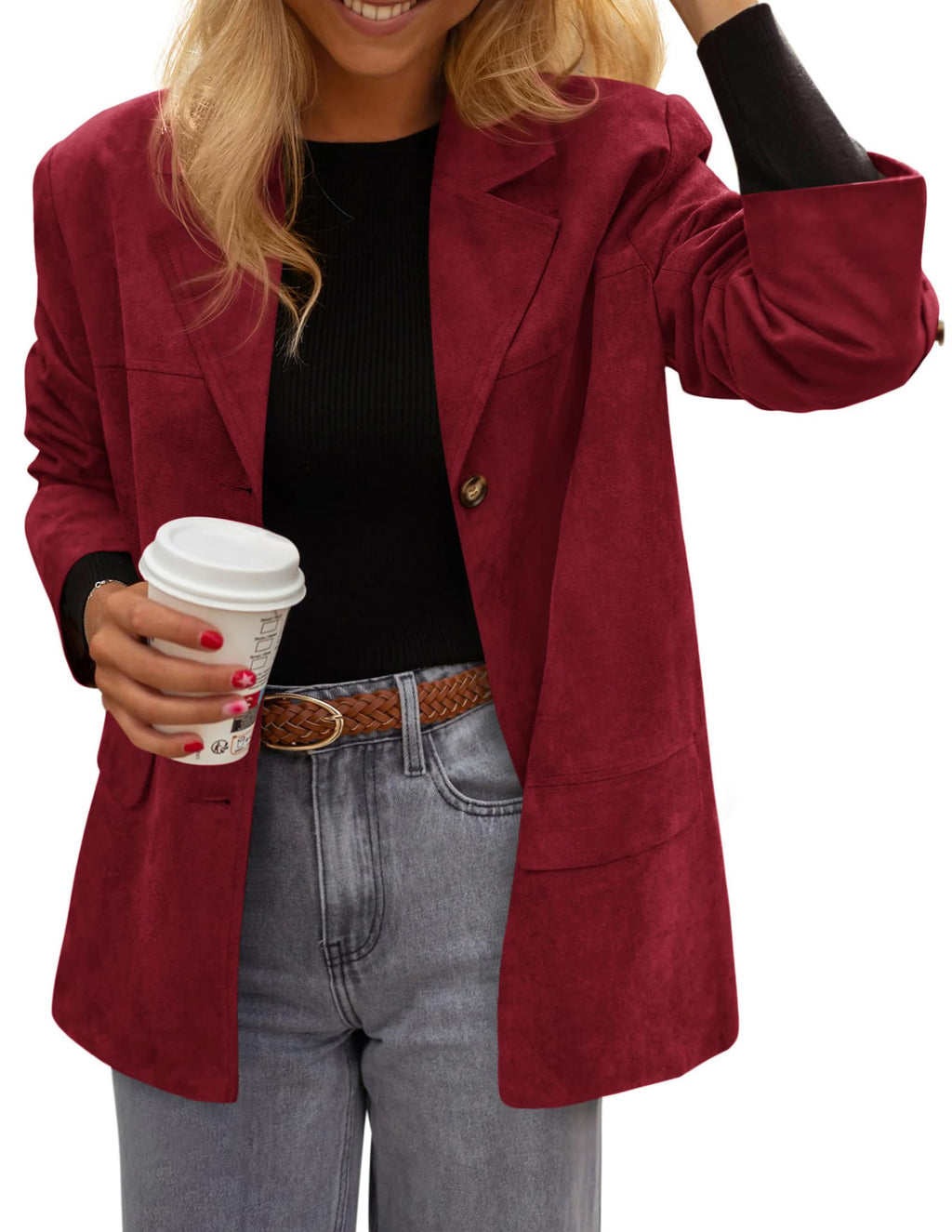 PRETTYGARDEN Women's Faux Suede Western Blazer Jacket