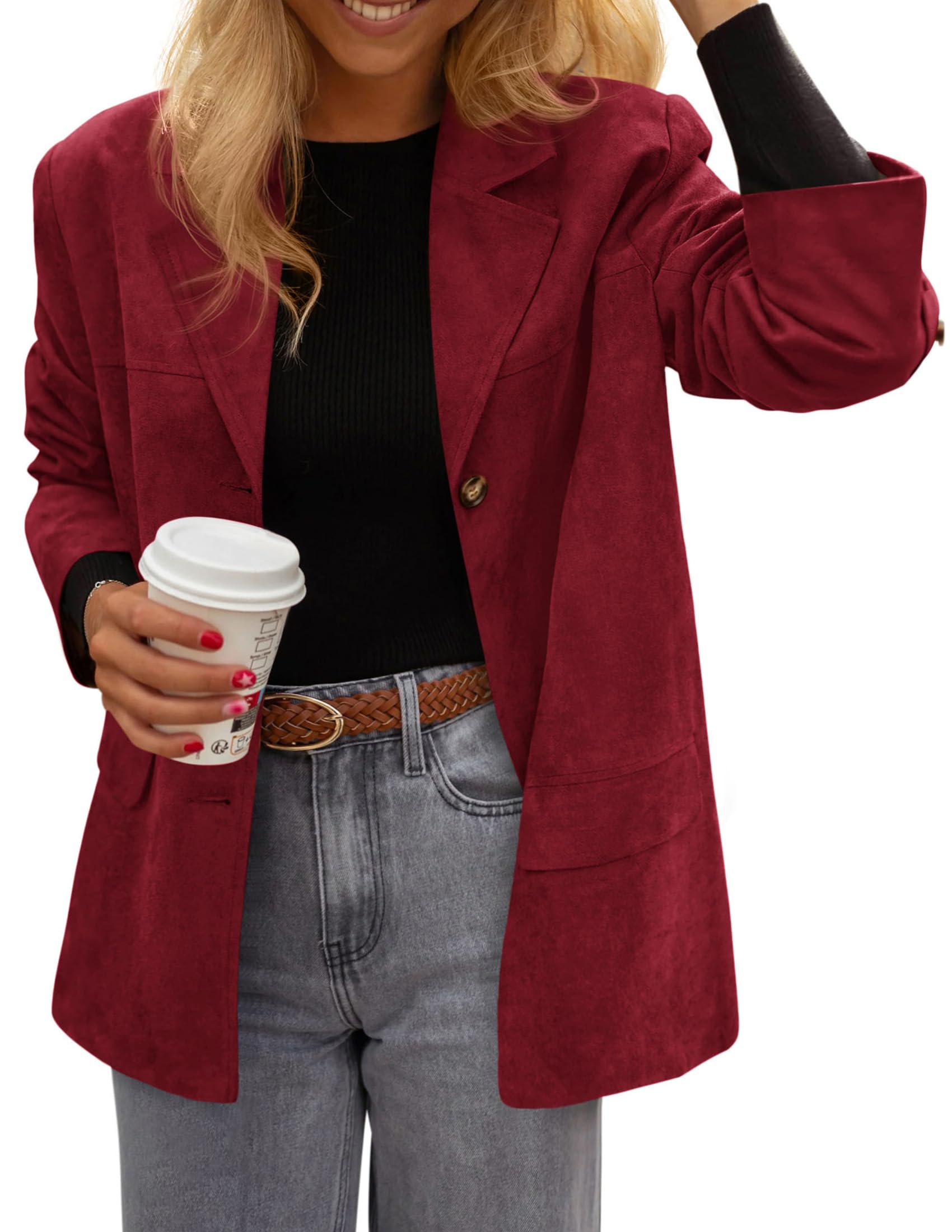 PRETTYGARDEN Women's Faux Suede Western Blazer Jacket
