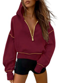 PRETTYGARDEN Women's  Fall Hooded Sweatshirts Long Sleeve Half Zip Cropped Hoodies Pullover Winter Fashion Clothes