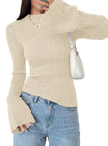 PRETTYGARDEN Women's Lightweight Mock Neck Sweaters | Bell Long Sleeve Tops, Slim Fitted Pullover, Soft Ribbed Knit, Going Out Outfits, Fall Winter Layering, Fashion Clothing