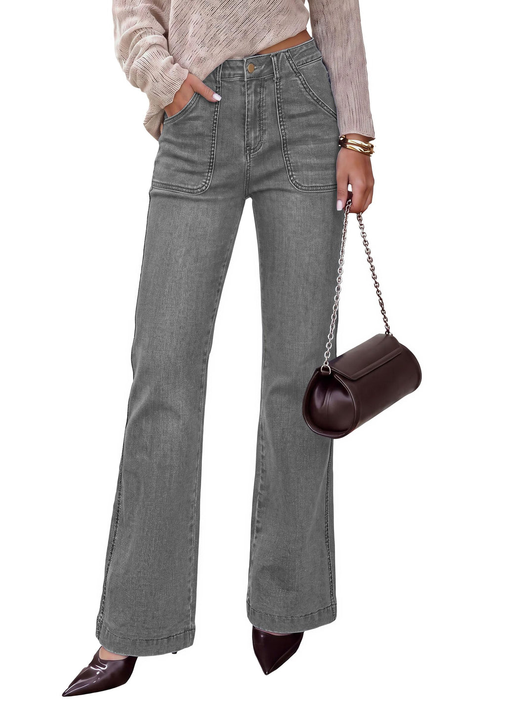 PRETTYGARDEN Womens High Waisted Wide Leg Jeans Demin Pants