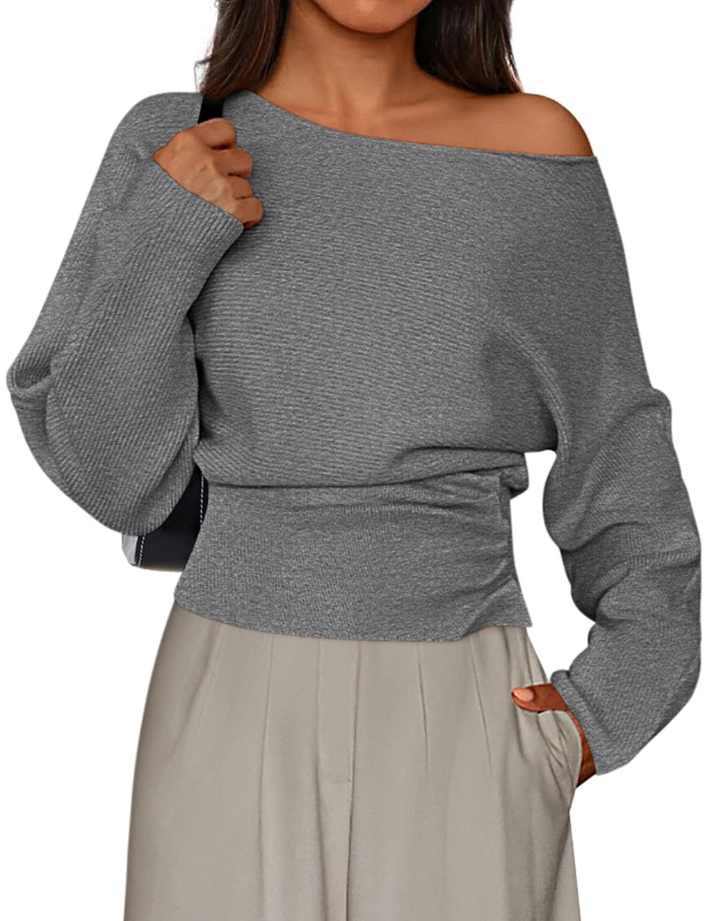 PRETTYGARDEN Women Off the Shoulder Sweater  Fall Trendy Long Batwing Sleeve Knit Pullover Going Out Tops Winter Clothing