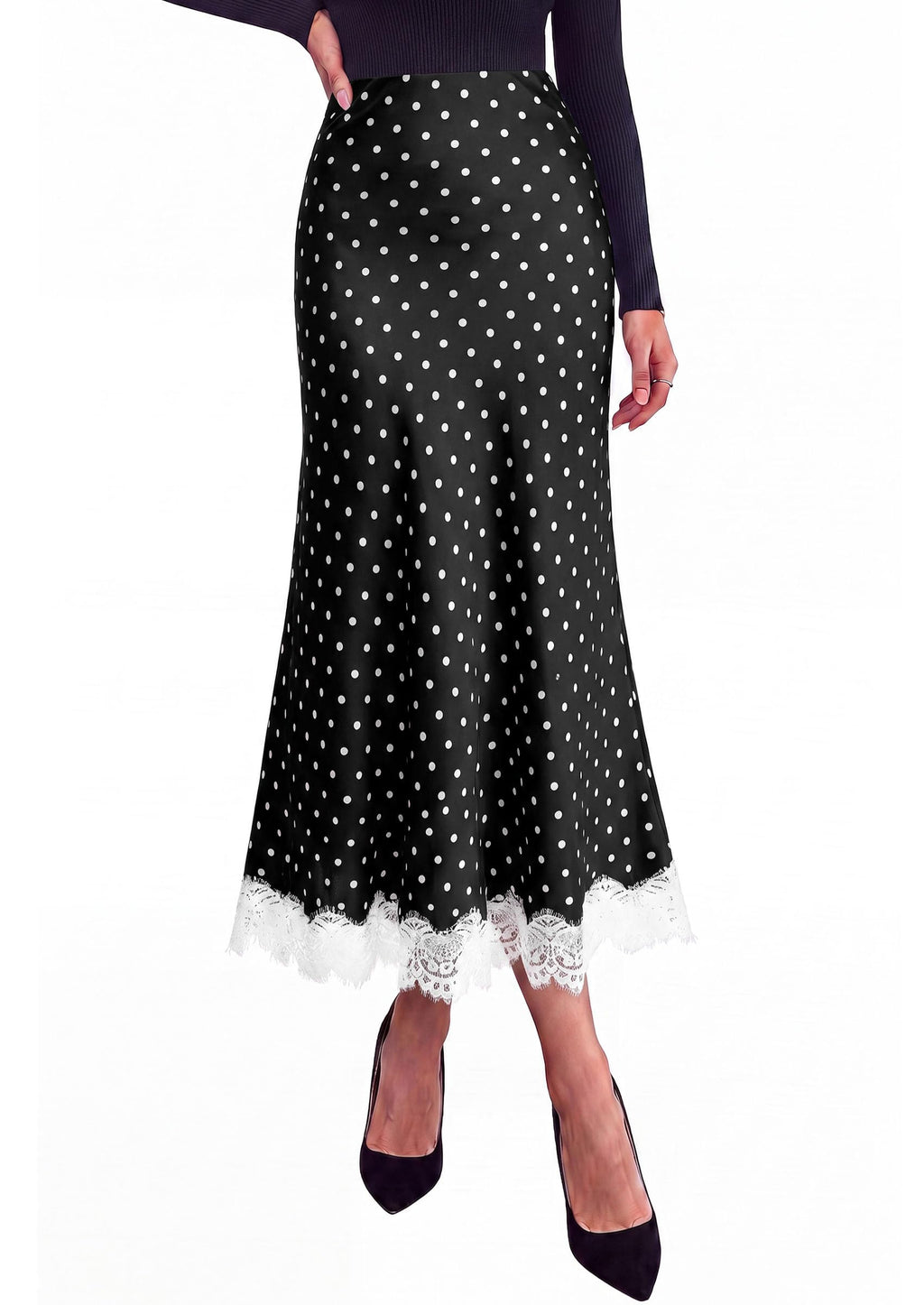 PRETTYGARDEN Women's Flowy Satin Midi A Line Skirt