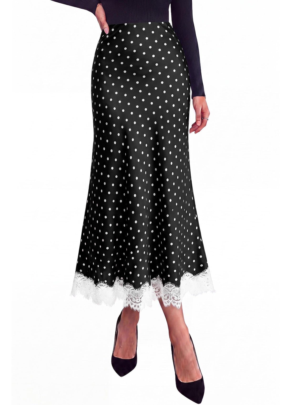 PRETTYGARDEN Women's Flowy Satin Midi A Line Skirt