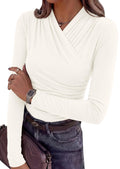 PRETTYGARDEN Womens Long Sleeve Shirts Going Out Wrap Top | Soft Heathered Stretchy Viscose Fitted Blouse, V Neck Ruched Waist Dressy Tops, Office Business Casual Fall Winter Daily Wear