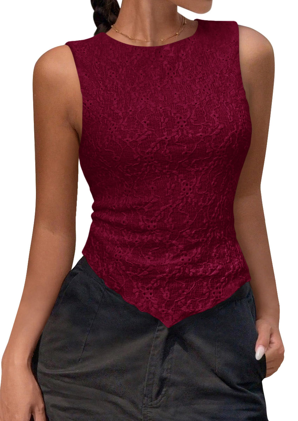 NALANISA Womens Cute Tank Tops Summer Trendy  Crochet Slim Fitted Textured Sleeveless Asymmetrical Going Out Y2K T-Shirts