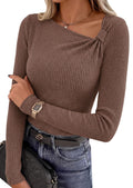 PRETTYGARDEN Womens  Early Fall Fashion Long Sleeve T Shirts Asymmetrical Ribbed Fitted Trendy Going Out Tops Y2K Outfits