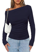 PRETTYGARDEN Womens Off The Shoulder Tops Long Sleeve Shirts | Going Out Tops, Ruched Slim Fit Asymmetrical Neck, Cute Date Night Outfits, Work Dressy Blouses, Fall Fashion Winter Clothes