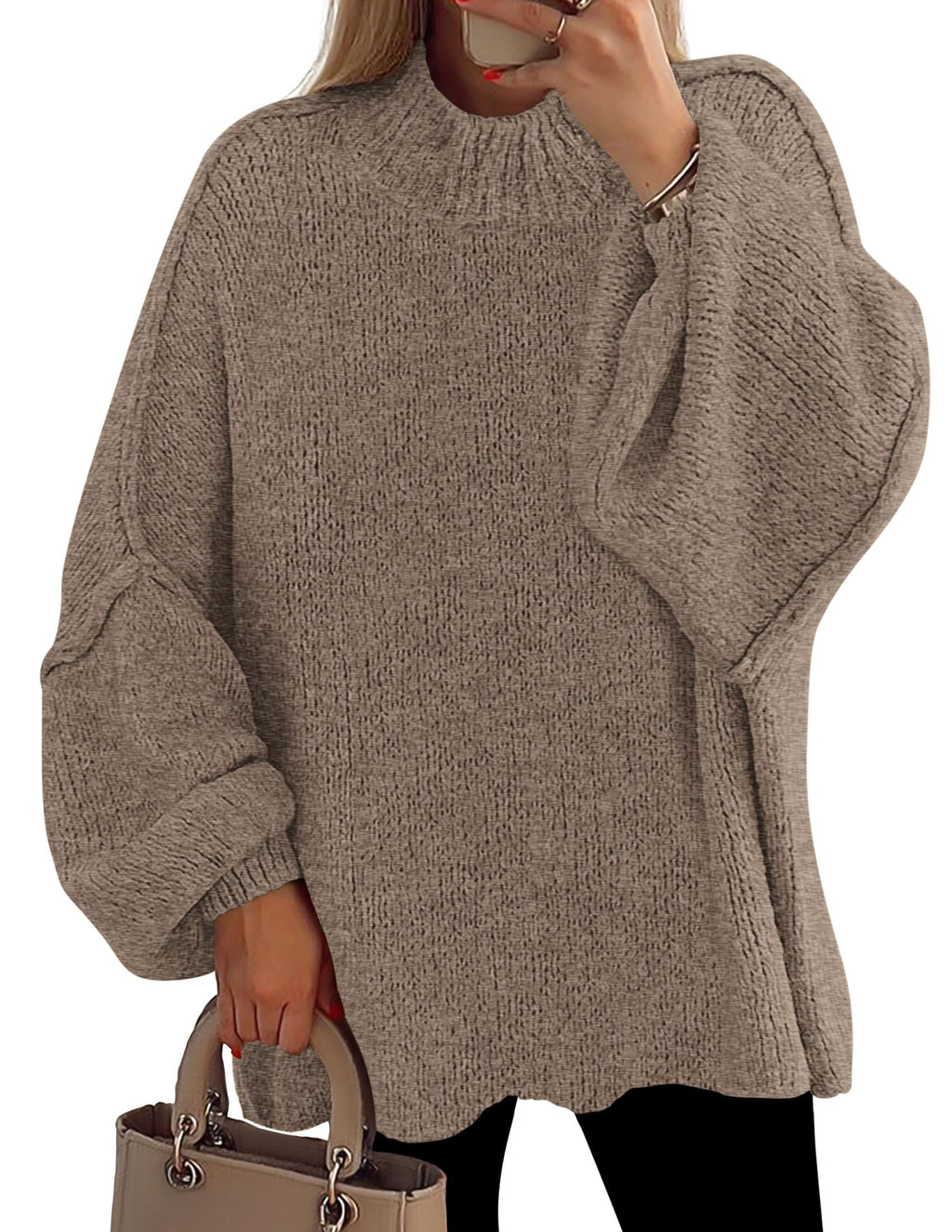 PRETTYGARDEN Women's 2026 Fall Oversized Sweaters Chunky Knit Mock Neck Long Sleeve Casual Trendy Pullover Winter Clothes