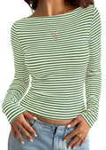 PRETTYGARDEN Long Sleeve Striped Shirts for Women Soft Ribbed Knit ,Y2k Tshirt,Slim Fit Layering,Cute Tops,Basic Tee,Business Casual Outfits,Spring Fall Trendy Clothes