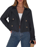 PRETTYGARDEN Cropped Trench Coat For Women Short Jacket,Soft Lightweight Coats, Lapel Double Breasted, Long Sleeve Loose Fit, Casual Work Office Jackets, Fall Winter Outwear