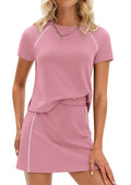 PRETTYGARDEN Women's Summer 2 Piece Skirt Sets Short Sleeve Shirts Tops Skorts Matching Workout Clothes Travel Outfits