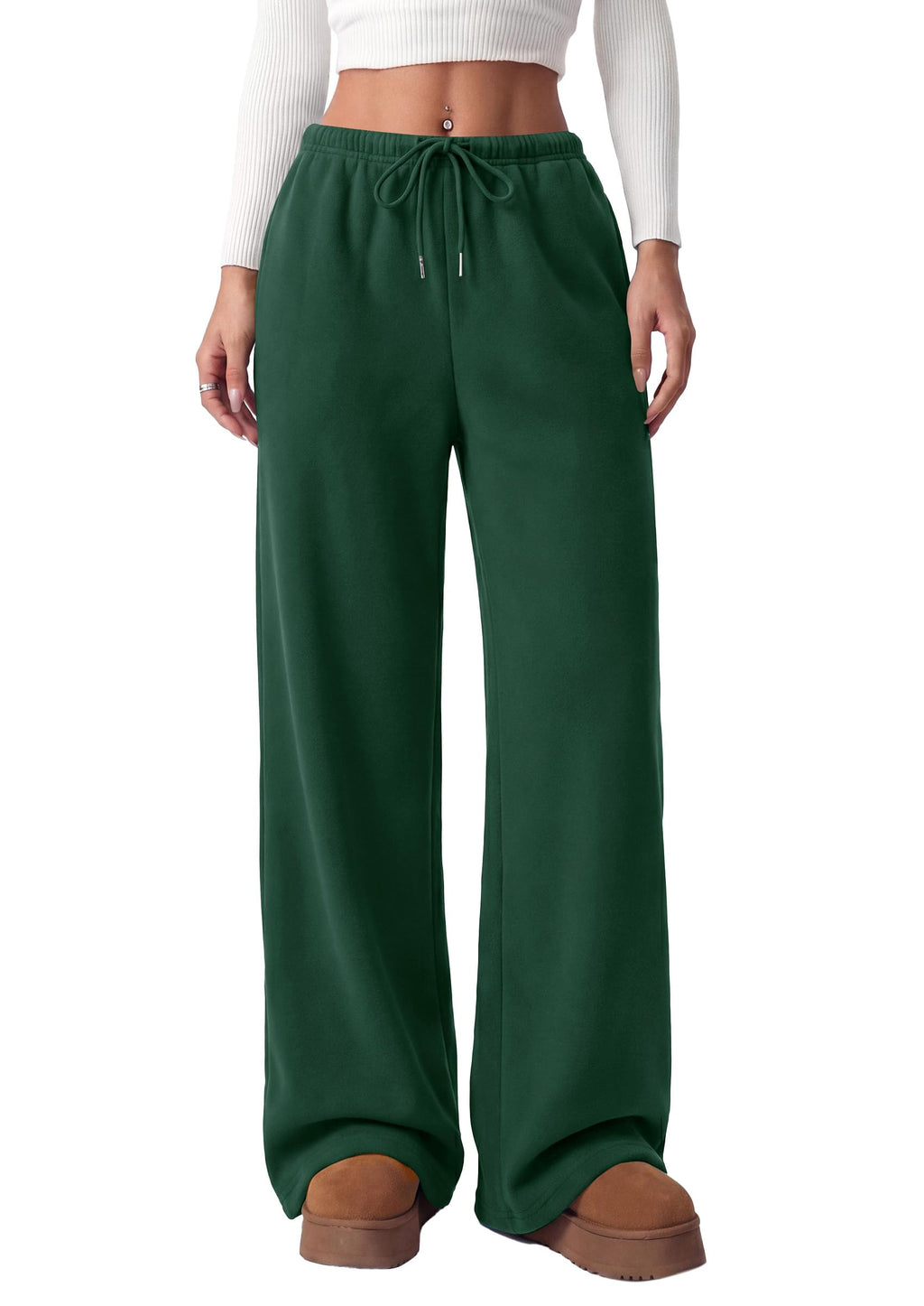 PRETTYGARDEN Womens Wide Leg Sweatpants Fleece Lounge Pants | Elastic Drawstring Waist,Baggy Jogger Yoga Sweat pants,Pockets,Fall Winter Clothes,Loose Daily Casual & Loungewear Trousers