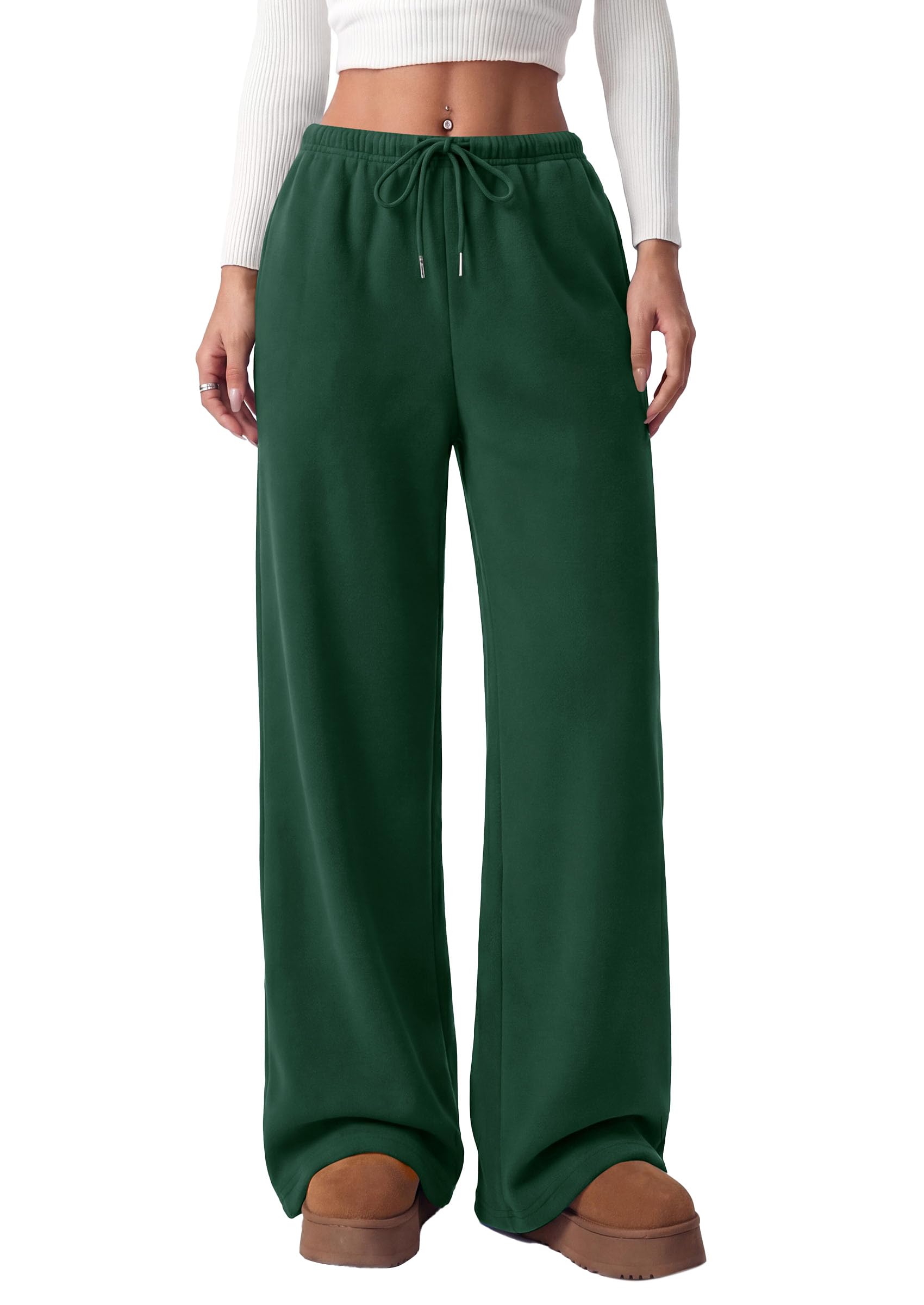 PRETTYGARDEN Womens Wide Leg Sweatpants Fleece Lounge Pants | Elastic Drawstring Waist,Baggy Jogger Yoga Sweat pants,Pockets,Fall Winter Clothes,Loose Daily Casual & Loungewear Trousers