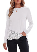 PRETTYGARDEN Women's Lace Patchwork Long Sleeve Shirts | Soft Casual Tops,Irregular Asymmetrical Hem,Crew Neck Thermal Blouses,Loose Fit Layer Tee,Fashion Fall Winter Daily Wear