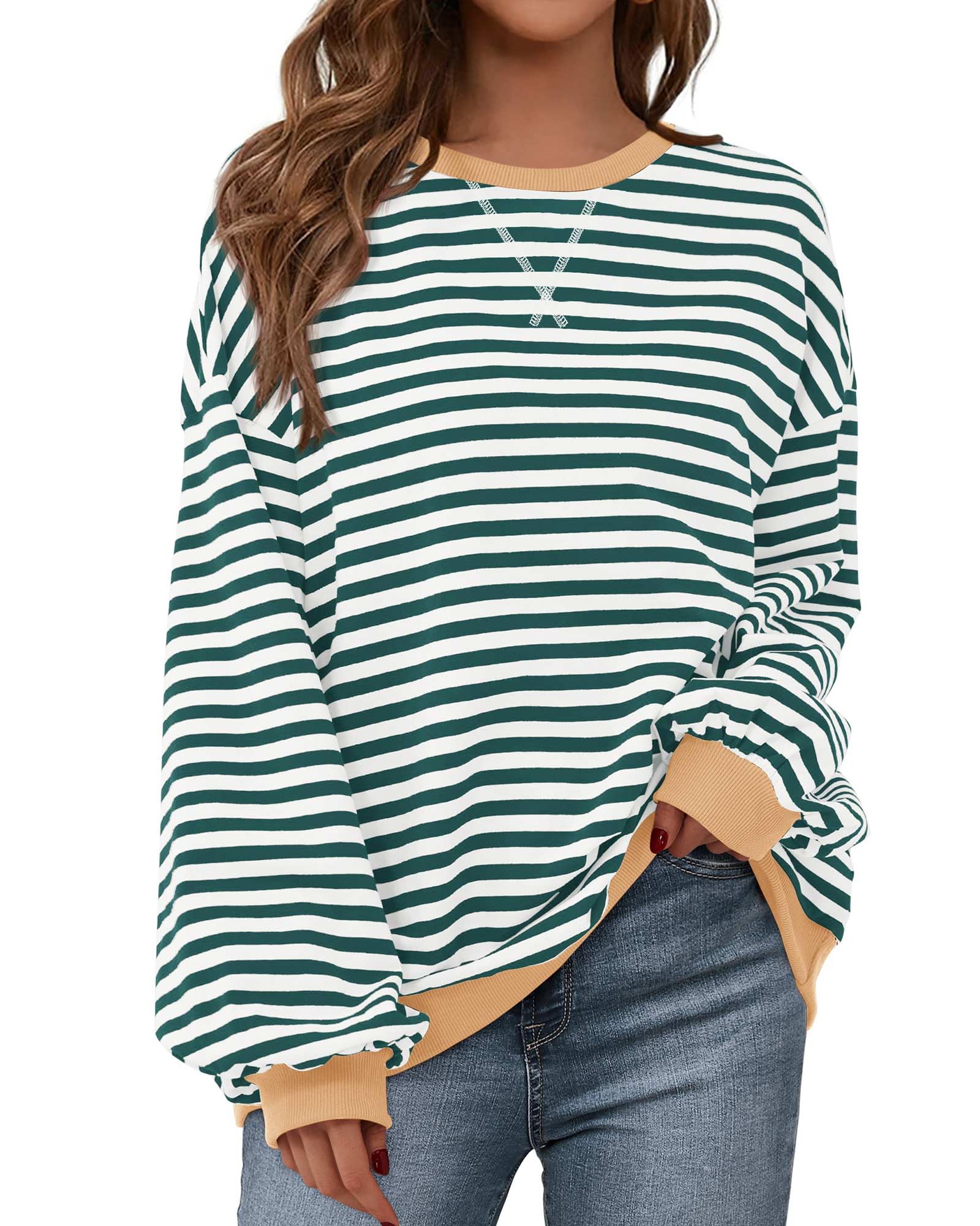 BTFBM Sweatshirt For Women Summer Crewneck Long Sleeve Oversized Striped Pullover Tops Y2K Clothes Workout Shirt