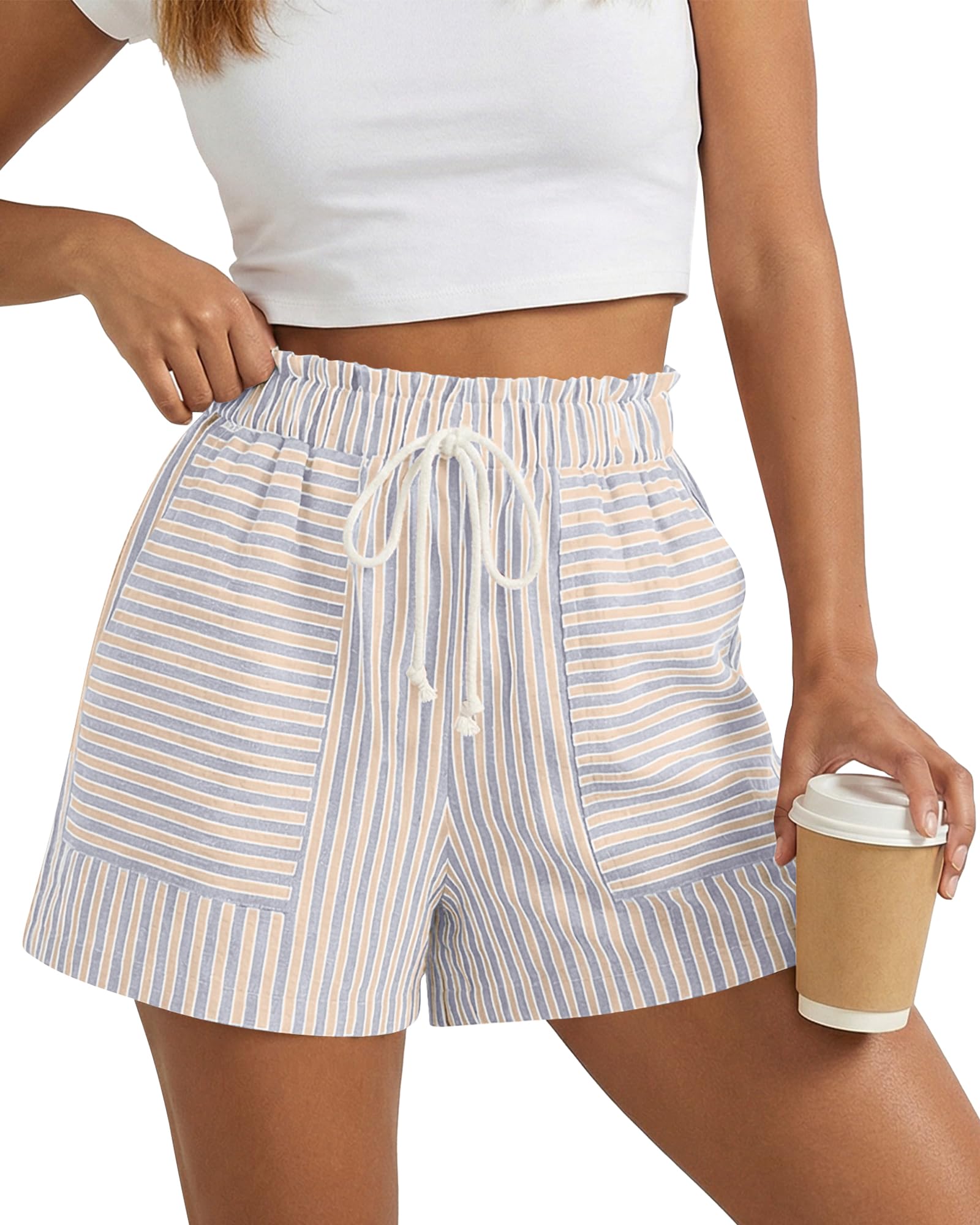 FreshPretty Casual Striped Shorts for Women Spring Summer Elastic Waist Y2K Lounge Pajama Vacation Beach PJ Bottoms Clothes