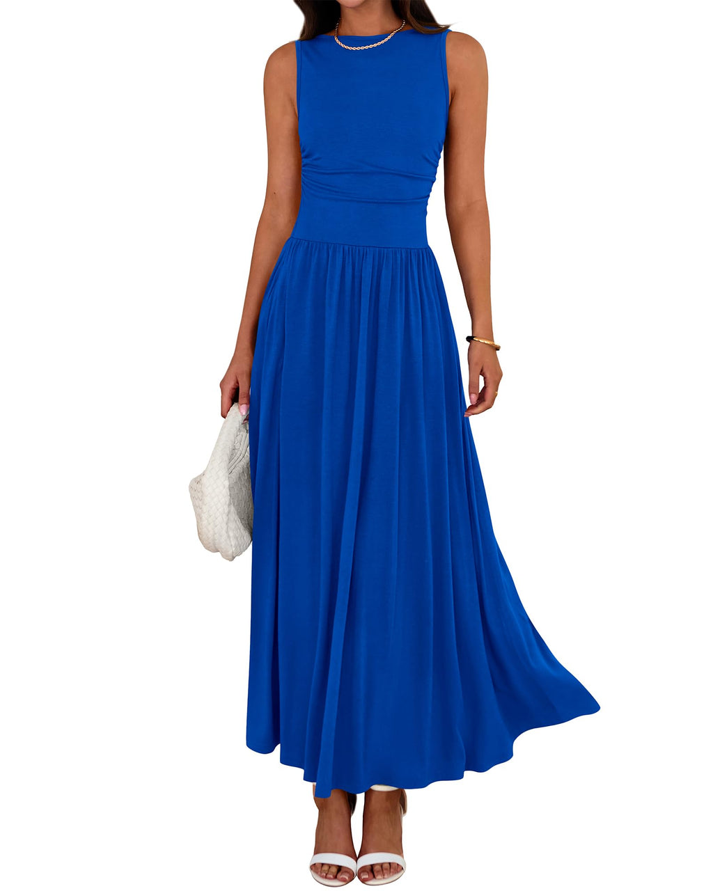 BTFBM Summer Maxi Dresses for Women Spring Sleeveless Casual Ruched High Waisted Long Sundress Flowy Beach Dress