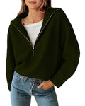 FreshPretty Womens Sweaters Quarter Zip Pullover V Neck Collar Long Sleeve Ribbed Knit Loose Casual Winter Fall Sweater