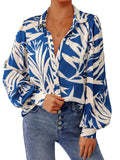 PRETTYGARDEN Women's Floral Blouses Dressy Casual V Neck Button Down Shirts Lantern Long Sleeve Boho Chiffon Spring Tops