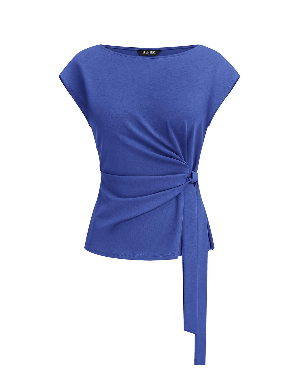 BTFBM Womens Tops Summer Cap Sleeve Crew Neck Tie Waist Blouses Dressy Casual Business Work Clothes Spring Fashion
