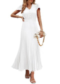 PRETTYGARDEN Women's Summer Maxi Dresses Trendy Casual Button V Neck Ruffle Cap Sleeve Long Flowy Spring Pleated Dress
