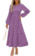 PRETTYGARDEN Women's Fall Spring Elegant Long Sleeve Maxi Dress Swiss Dot A Line Flowy Casual Holiday Party Going Out Dresses