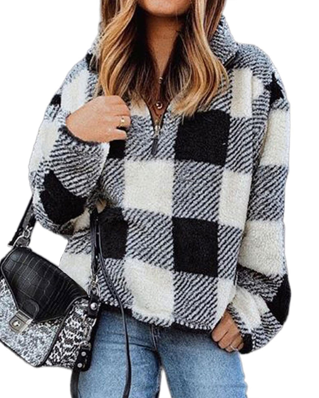 BTFBM Womens Sweatshirt Sherpa Quarter Zip Pullover Fall Winter Long Sleeve Fleece Sweaters Hoodies Sweatshirts Clothes